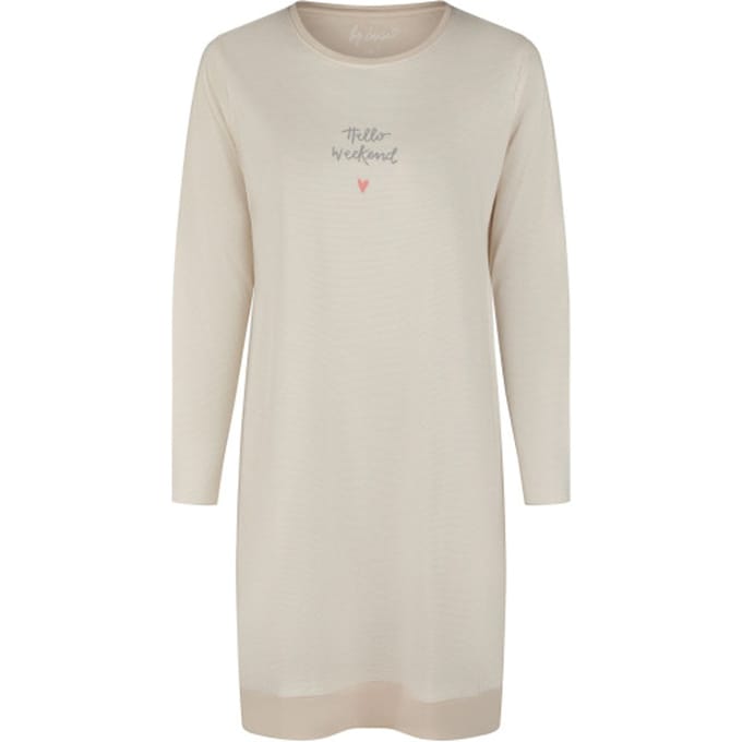 By Louise Dames Nachthemd Lange Mouw Beige Gestreept - Maat XL