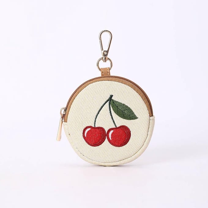 Portemonnee – Bag Charm – Cherry – Kersen – Crème Achtergrond – Gobelinstof – Signare