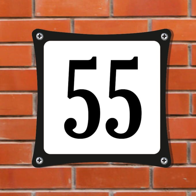 Decoporta Huisnummerbord Emaille-Look - Nummer 55 - Standaard - 10 x 10 cm | incl. schroeven