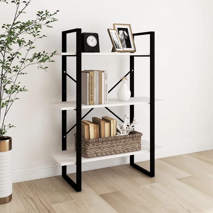 vidaXL - Boekenkast - met - 3 - schappen - 80x30x105 - cm - massief - grenenhout - wit