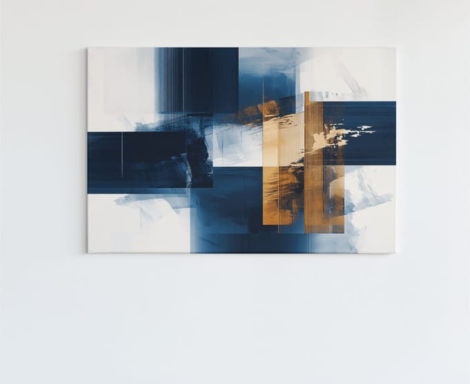 Canvas Schilderij - Blauw - Zwart - Abstract - Schilderijen - 60x40x2 cm