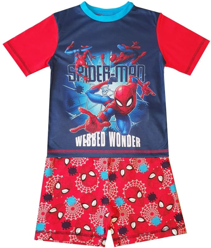 Spiderman Shortama - Maat 110/116 - Spider-Man Pyjama - Blauw met Rood