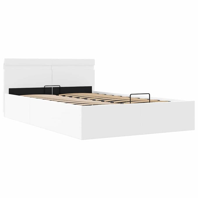 vidaXL - Bedframe - met - opslag - hydraulisch - LED - kunstleer - wit - 140x200 - cm