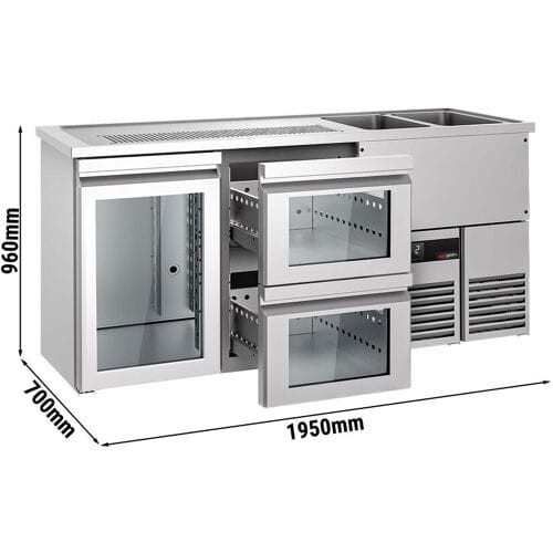 GGM Gastro Bierkoeling PREMIUM - 1950x700mm - 1 glazen deur & 2 laden zilver