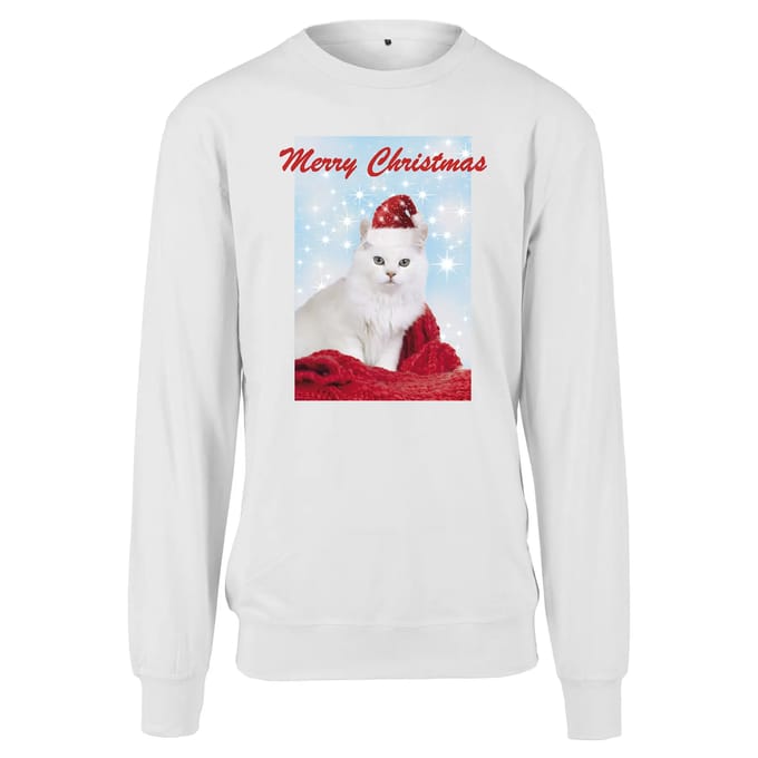 Urban Classics - Merry Christmas Cat Kersttrui - S - Wit