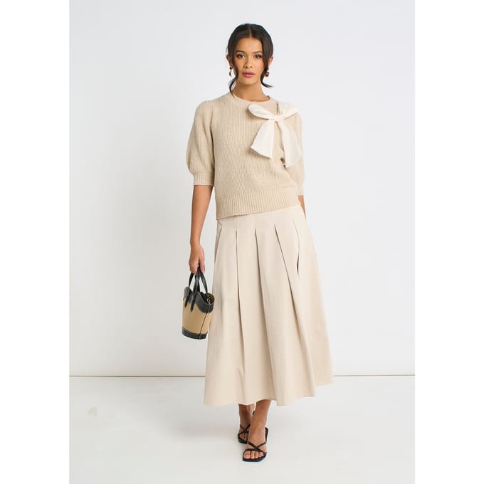 Mocha Chiffon Bow gebreide trui