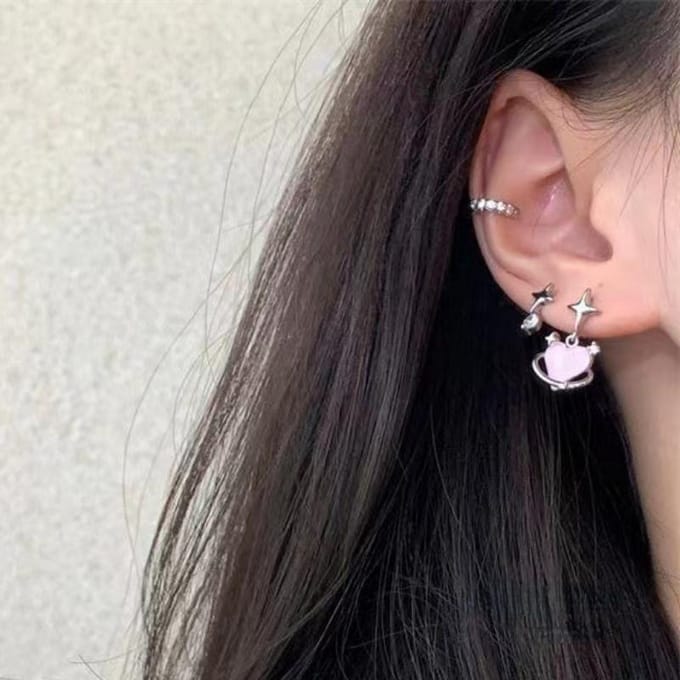 6 stks/set Hart Stud Oorbellen vrouwen Persoonlijkheid Mode Roze Kristal Temperament Ster Oorbellen Piercing Oren Sieraden 6pcs gray