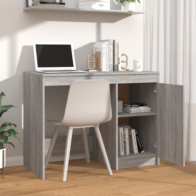 vidaXL - Bureau - 100x50x76 - cm - bewerkt - hout - grijs - sonoma - eikenkleurig