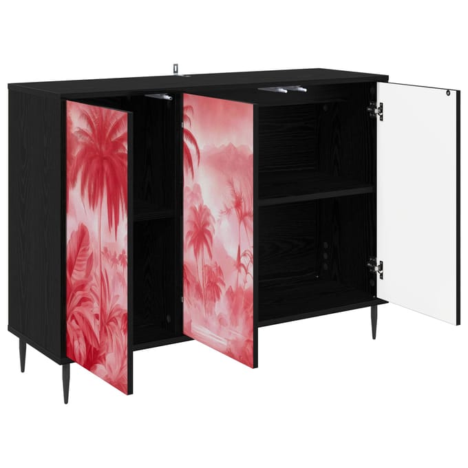 vidaXL - Dressoir - AACHEN - Zwart - eiken - 102 - x - 33 - x - 76 - cm - Bewerkt - hout