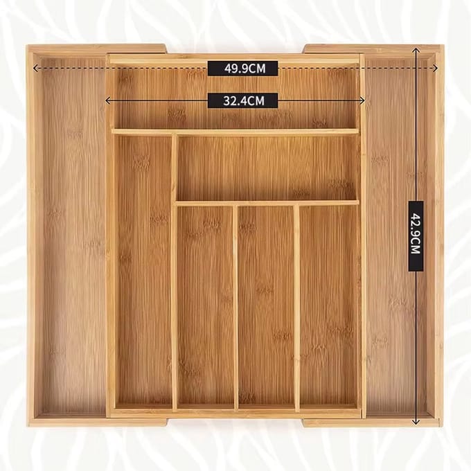 Lanphen™ Expandable Bamboo Cutlery Organizer – 8 Compartment Drawer Organizer