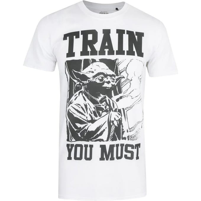 Star Wars Heren Trein Je Moet Yoda T-shirt (Wit/zwart)