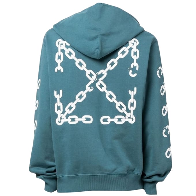 Gebroken witte kettingpijlontwerp, slim-fit eendgroene hoodie