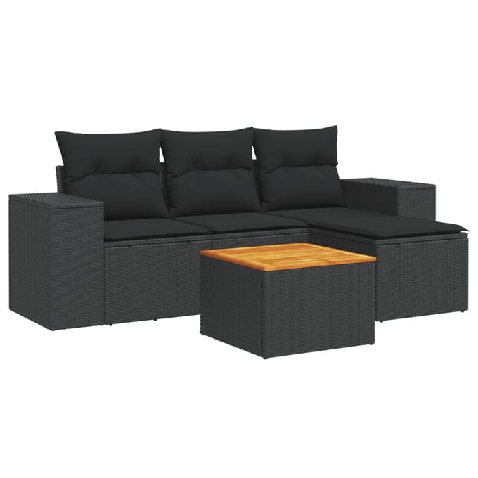 vidaXL - 5-delige - Loungeset - met - kussens - poly - rattan - zwart