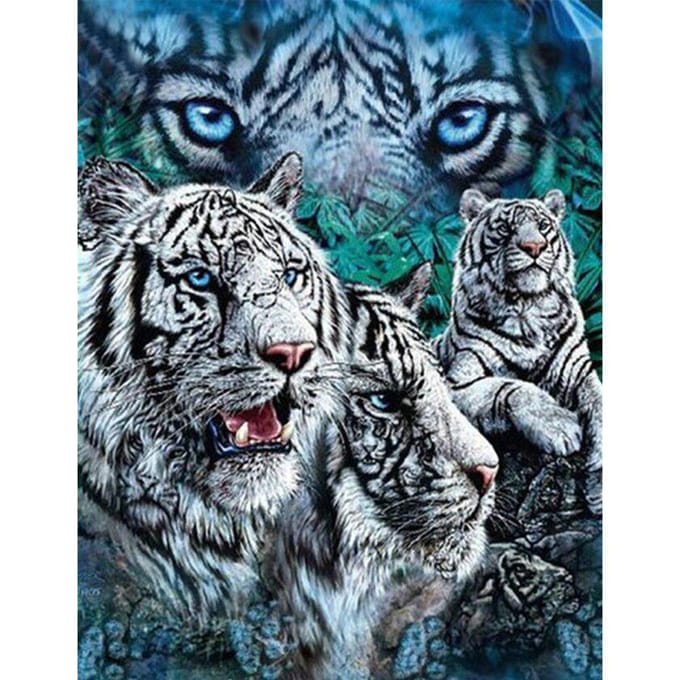 5D Diamant Schilderij Dier Tijger Koning van Het Bos Vol Rond Borduurwerk 20X30CM gray