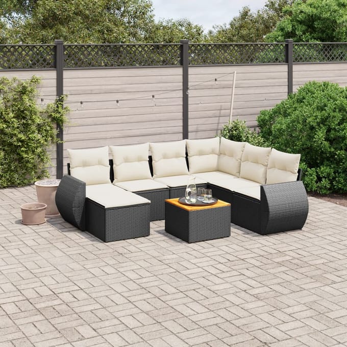 vidaXL - 8-delige - Loungeset - met - kussens - poly - rattan - zwart