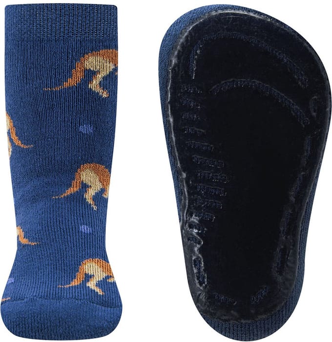Ewers Antislipsok - Blauw - Bruine Kangaroos & Stippen - Elastisch - Siliconenzool-23/24