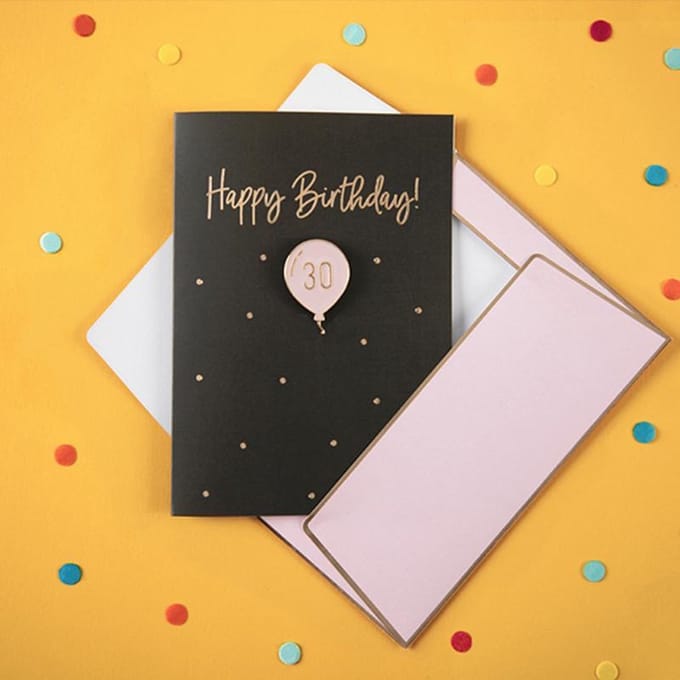 Partydeco - Wenskaart - Happy Birthday 30 met speld