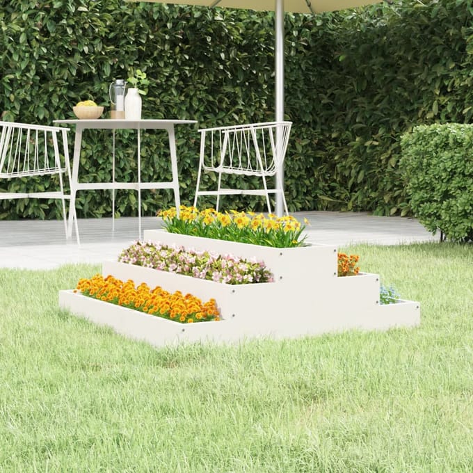vidaXL - Plantenbak - 80x80x27 - cm - massief - grenenhout - wit
