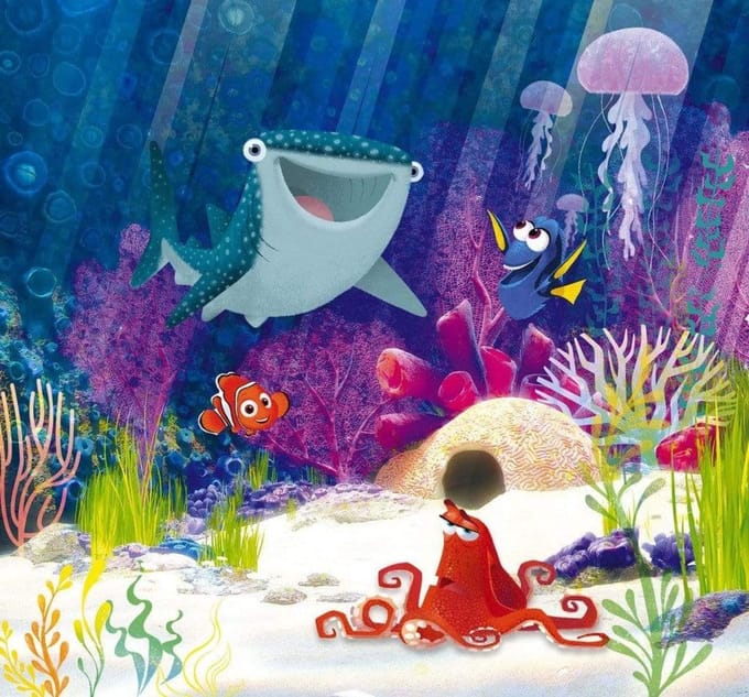 Fotobehang - Dory Aqua Party 300x280cm - Vliesbehang