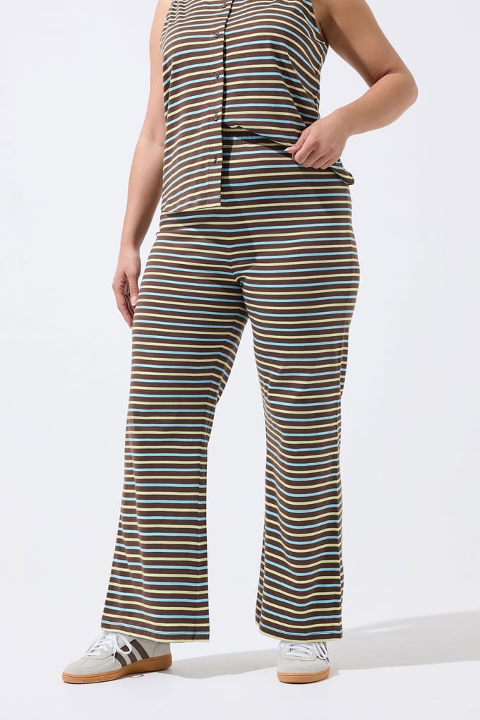 Limited Collection Yours Bruine Gestreepte Broek Met Wijde Pijpensize 48