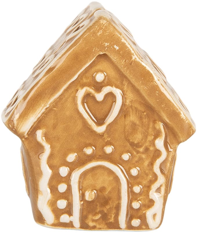Clayre & Eef Kaarthouder Gingerbread house 5x4x6 cm Bruin Keramiek