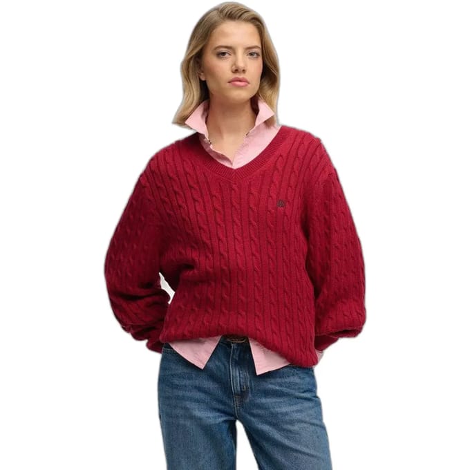 Superdry - Oversized V-hals Kabeltrui - Dames - Sweaters