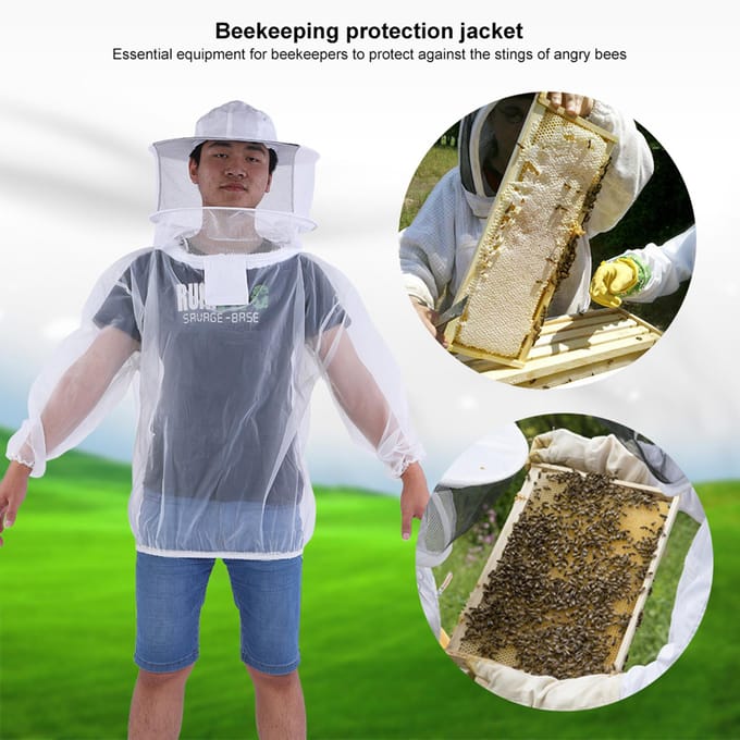 Veste d'apiculteur professionnelle Combinaison de protection d'apiculture transparente Équipement avec voile à capuche gray