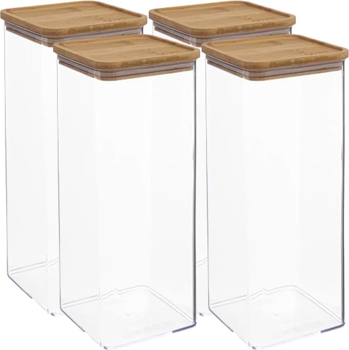 5Five - 4x - Keuken voorraadpot - Berlino - kunststof/bamboe - 2000 ml