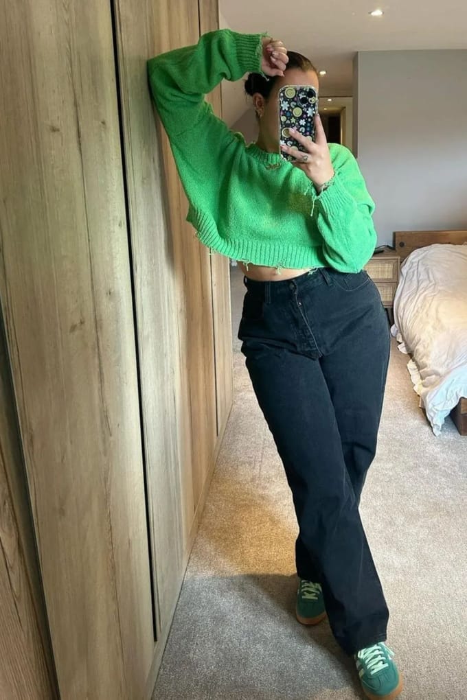 Effen Ronde Hals Versleten Cropped Trui