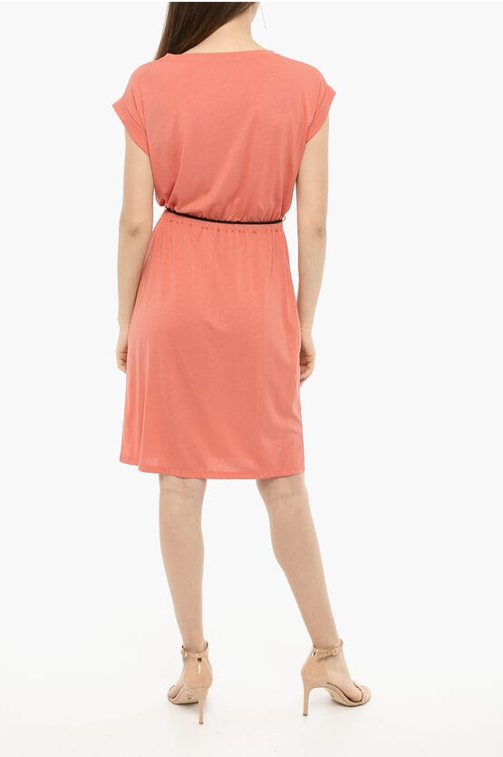 Effen T-shirtjurk met trekkoord in roze