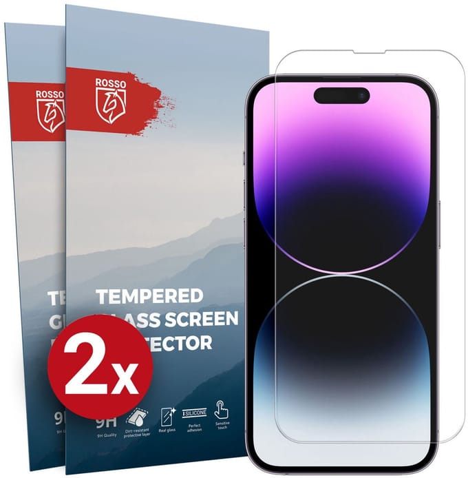 Rosso Screen Protector Geschikt voor Apple iPhone 14 Pro 9H Tempered Glass | Duo Pack | Glasplaatje | Beschermlaag | Beschermglas | 9H Hardheid