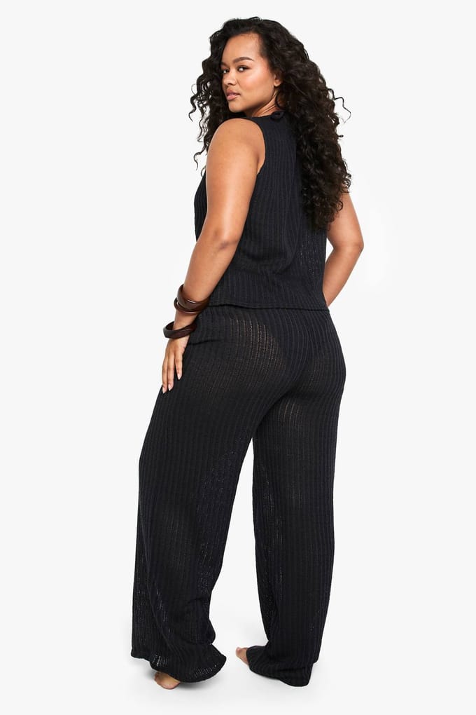 boohoo Dames Plus Beach strandbroek met wijde pijpen | Black | Maat: 28