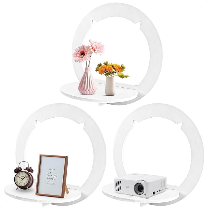 Zwevende Wandplanken - Decoratieve Rond - Woonkamer Decoratie - Set van Drie - 29 cm Diameter - Wit