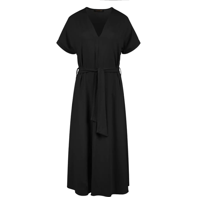 Zwarte jersey midi-jurk met riem
