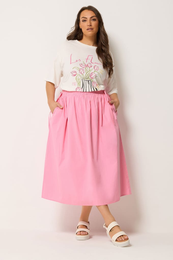 Yours Roze Poplin Midirok Size 46