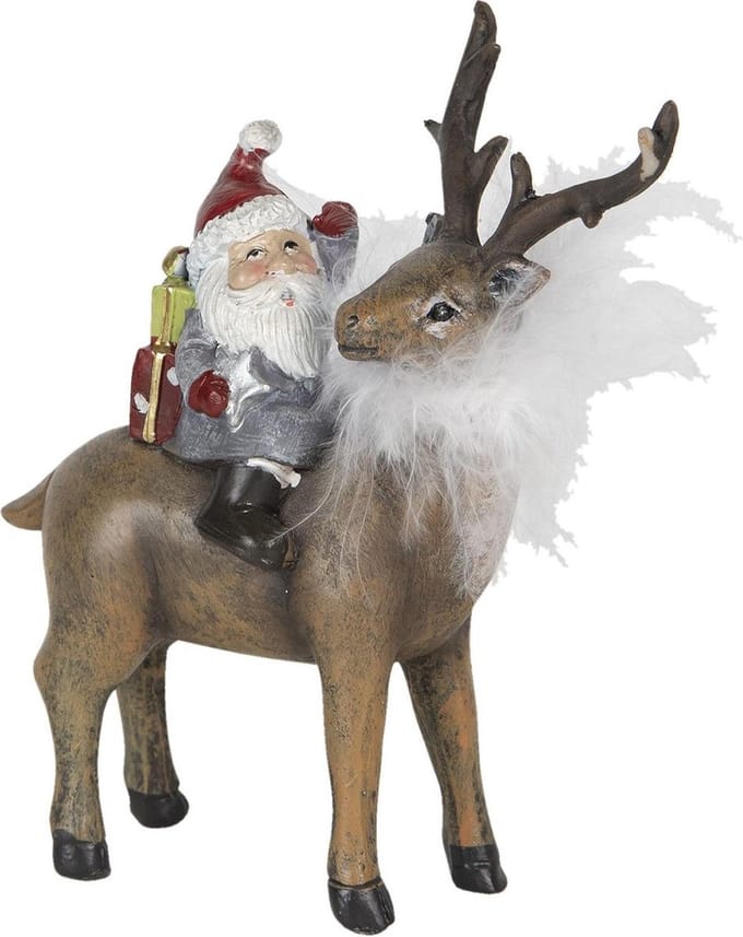 Clayre & Eef Beeld Kerstman 12x5x13 cm Bruin Polyresin Kerstdecoratie