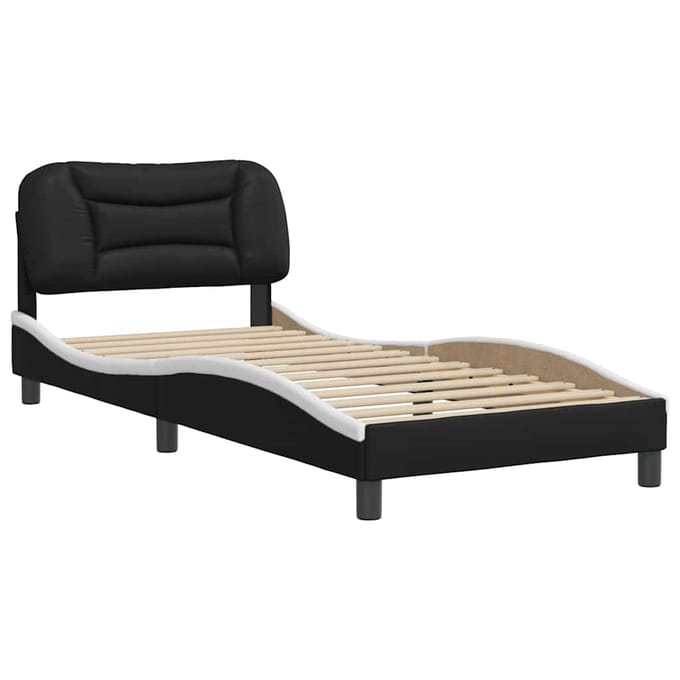 vidaXL - Bedframe - zonder - matras - "Hvar" - kunstleer - zwart - en - wit - 80x200 - cm