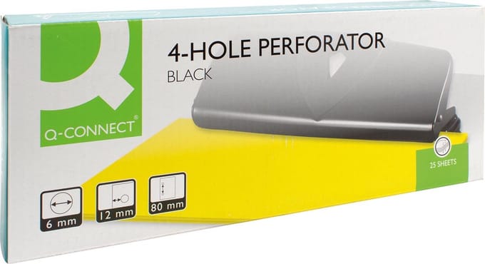 Q-CONNECT 4-gaatsperforator, tot 25 blad, zwart 24 stuks