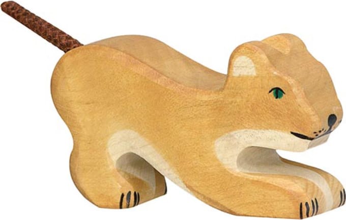 HOLZTIGER Wildernis - Leeuw Klein Spelend - 8X2X5Cm - Houten Figuur - Handgemaakt