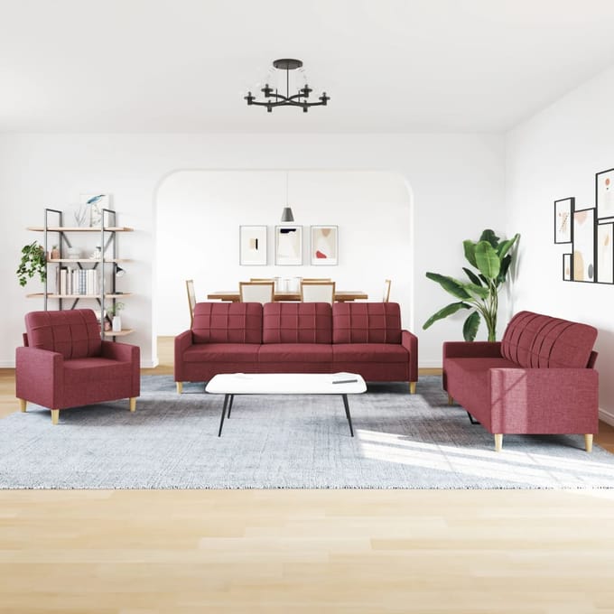 vidaXL - 3-delige - Loungeset - stof - wijnrood