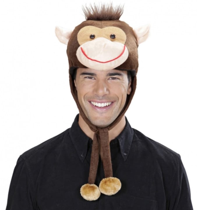 Widmann Aap verkleedmuts - polyester/fleece - bruin - volwassenen - Apen verkleed accessoires - muts