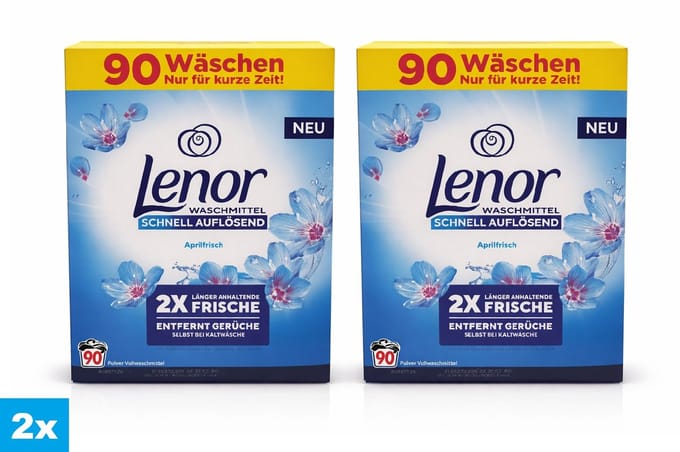 Lenor Wasmiddel Poeder Aprilfris – 2 x 90 Wasbeurten – 9,9 kg – Grootverpakking – Snel Oplosbaar