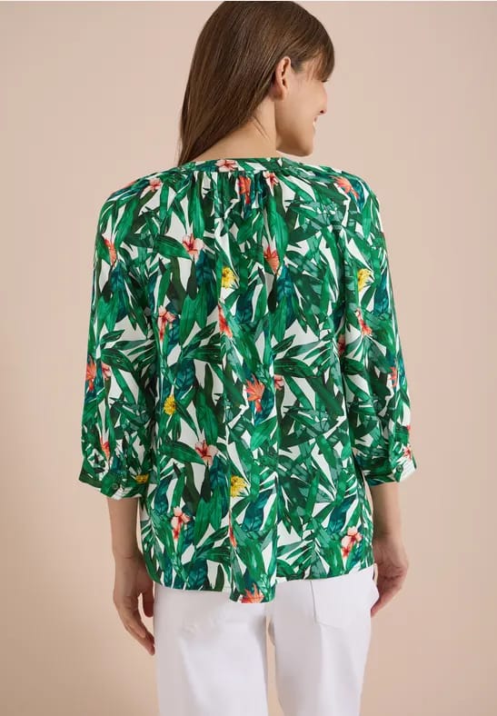 Tuniek met 3/4 mouwen, gespleten hals en print