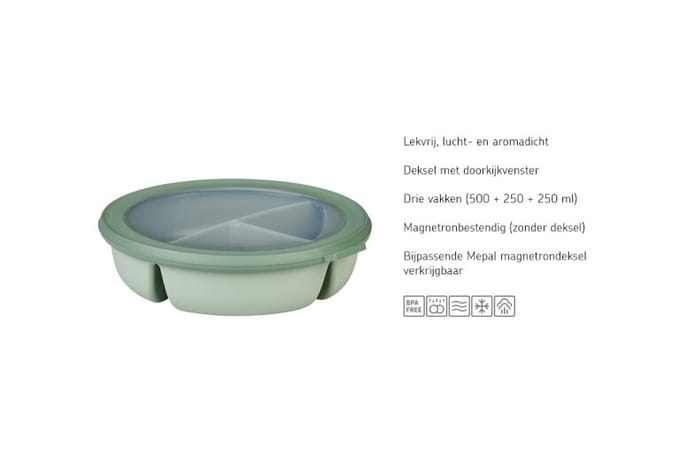 Mepal - Multikom Cirqula vershouddoos - 3-vaks bento bowl - 250 ml. 250 ml & 500 ml - Rond - Nordic sage