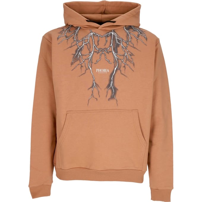 Lichtgewicht herensweatshirt met capuchon, bliksemprint, terracotta/grijs