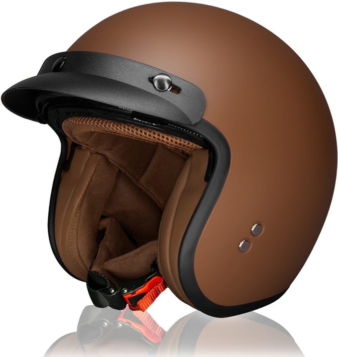 DAWNRISE Jethelm ECE 22.06 - Retro scooterhelm - Mat bruin - Maat M