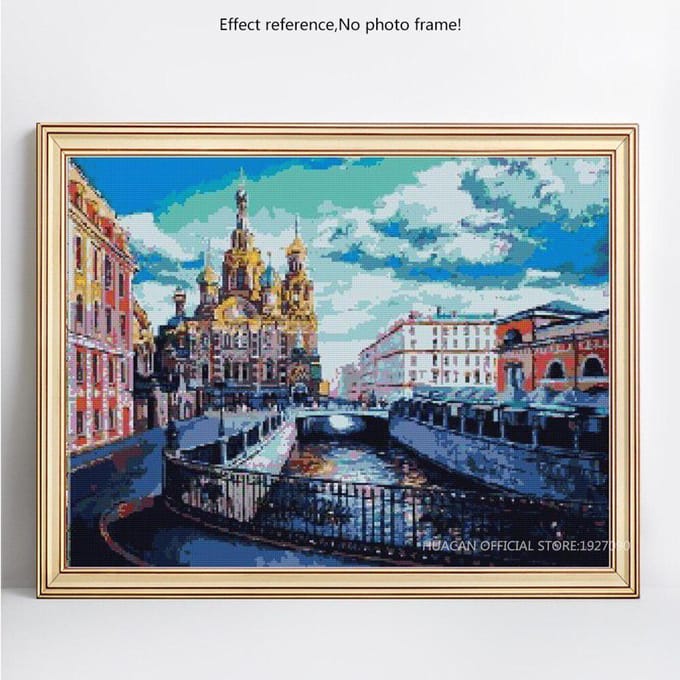 Diamant broderie château paysage complet rond 5D bricolage diamant peinture point de croix 20X30CM blue