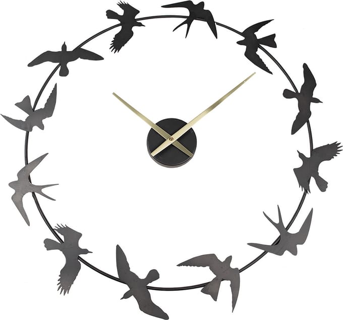 Clayre & Eef Wandklok 69x66 cm Zwart IJzer Vogels