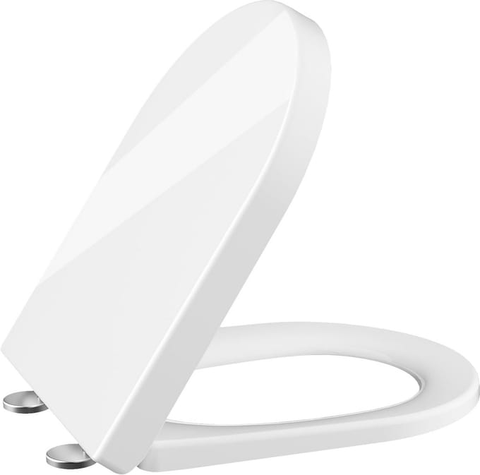 D-vormige toiletbril met softclose en quick-release, verstelbare scharnieren, wit