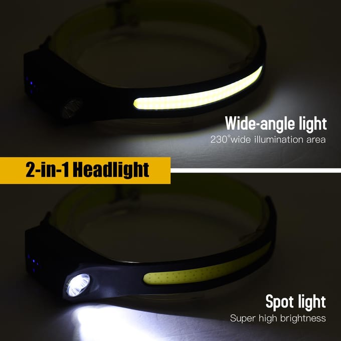 2 stuks LED-koplamp met bewegingssensor USB oplaadbare LED-koplamp Zaklamp met 7 modi 1